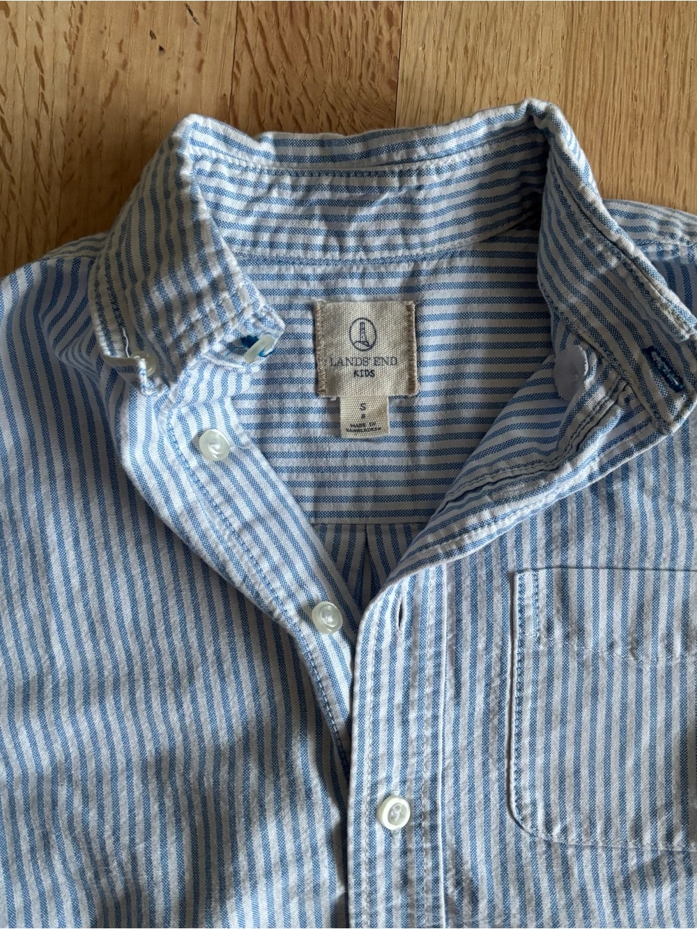Lands' End Boy’s Light Blue Striped Button-Down Shirt